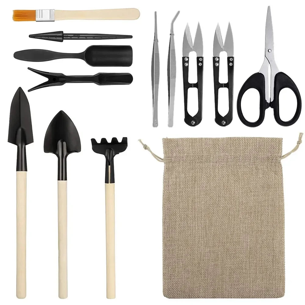 GrünMeister Mini Gartenwerkzeug Set | 13/16-teilig | Mit Umtopf-Matte für Sukkulenten & Bonsai