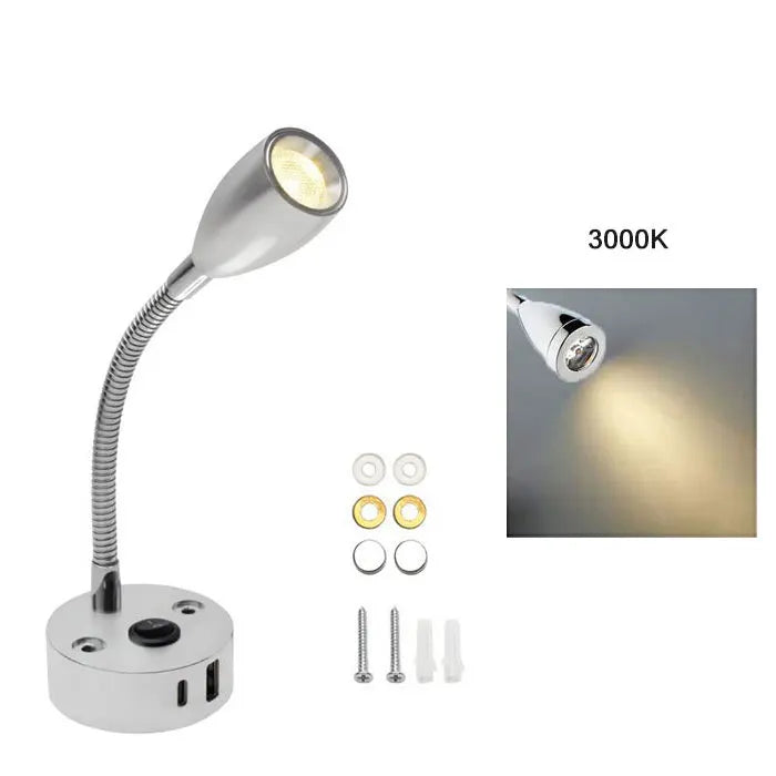 FlexiBeam RV Reading Lamp | 12V–24V Gooseneck Light with USB-C Fast Charging | LED Interior Lighting for Motorhome, Boat & Camper