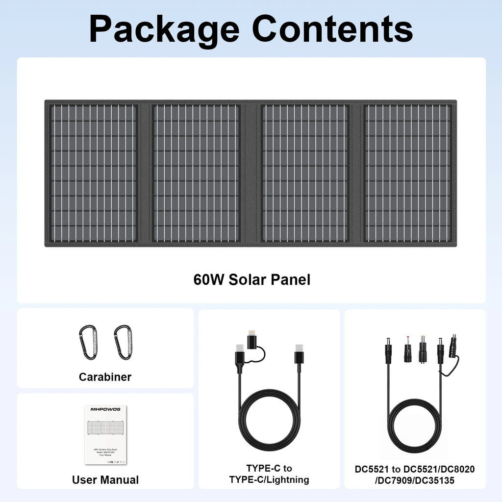 Solaryn Solar Ladegerät faltbares Solarpanel | 60W Leistung | USB-C & DC Ausgang für Camping & Powerbank
