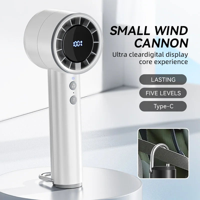 Brisano AirCool Mini Handheld Fan with Cooling Function | 5 Speeds | LED Display & USB Charging | Quiet & Portable | For Travel, Office & Outdoor