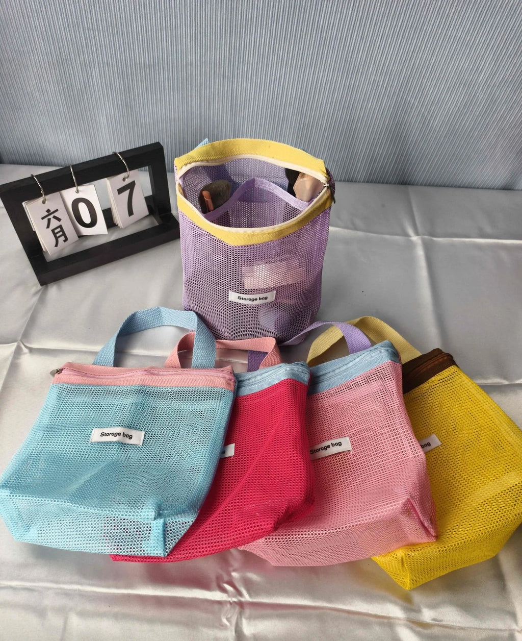 Meshiva | Damen Mesh-Shopper Tasche | Faltbare Strandtasche mit Kosmetiktasche in Leuchtenden Sommerfarben