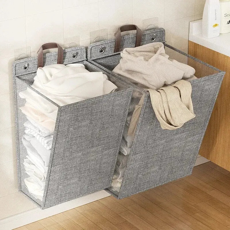 WashNest Faltbarer Wäschekorb | Wandhängend | Platzsparendes Mesh-Design | Bohrfreie Montage