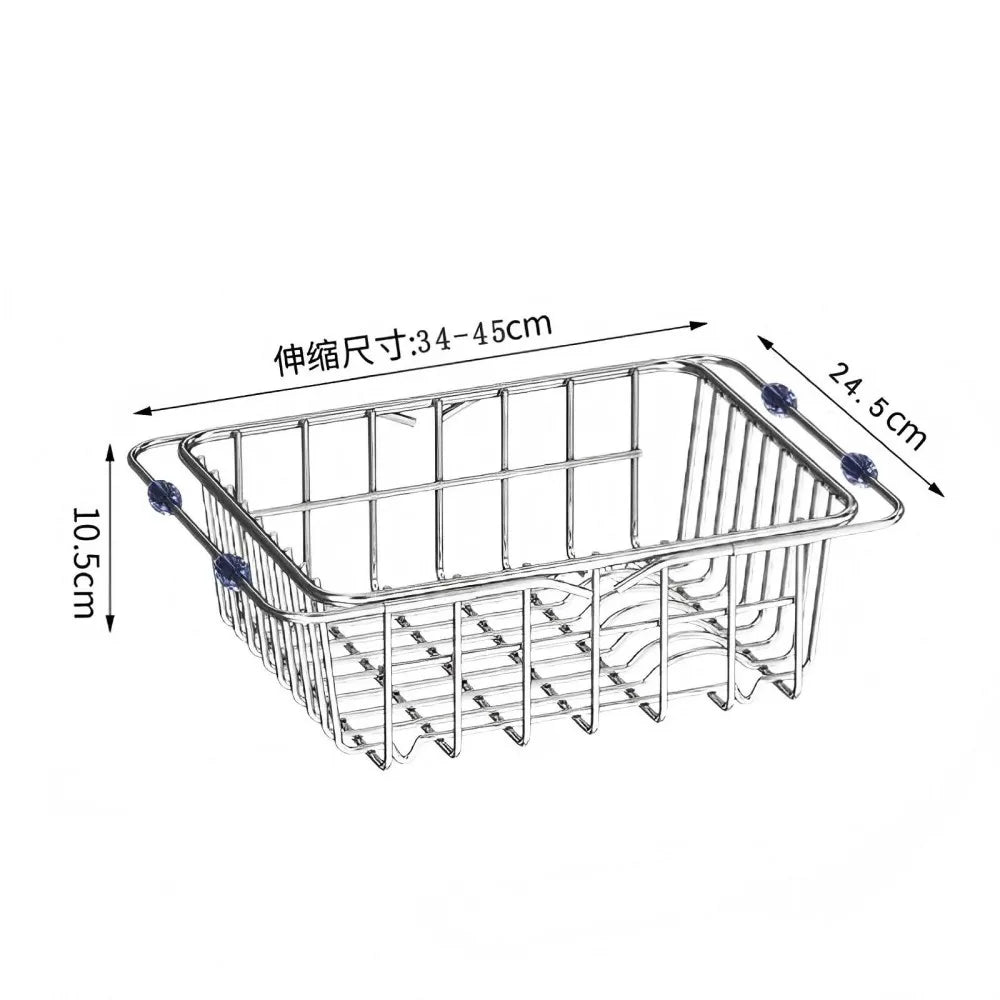 Flexinox Draining Rack | Extendable & Non-Slip | Stainless Steel Sink Basket for Sink & Countertop