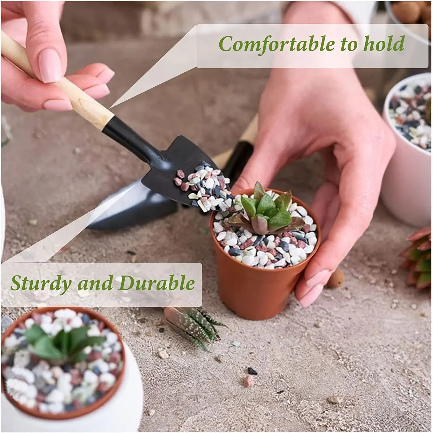 GrünMeister Mini-Gartenwerkzeug-Set | 3-teilig | Schaufel & Harke | Ergonomisch & Langlebig