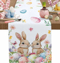 FrühlingsTisch Tischläufer Osterhasen & Bunte Eier | Leinen Stoff | Frühlingsdeko 150x33cm - 200x33cm