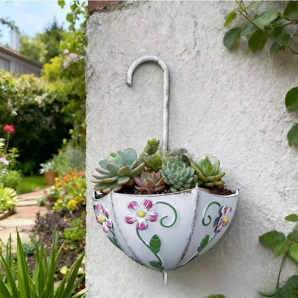 Floravento | Hängender Blumentopf | Schirmdesign aus Eisen | Wandmontierter Pflanzkübel für Garten & Balkon
