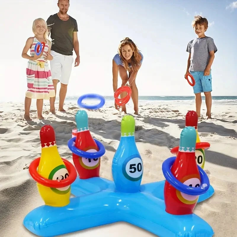 AquaStrike Aufblasbares Bowling Wurfspiel | Wasser Spielset für Kinder & Familie | Leicht & Tragbar