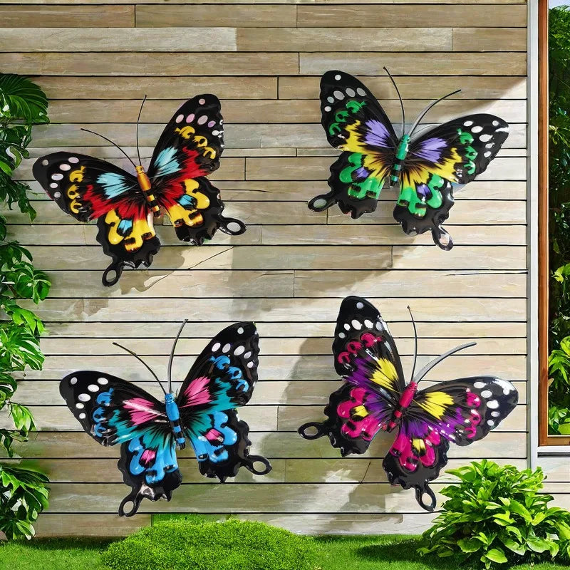FLORAVENTO Metall Schmetterling Wanddeko Set | 4er Set | Rostfrei | Für Garten & Zaun