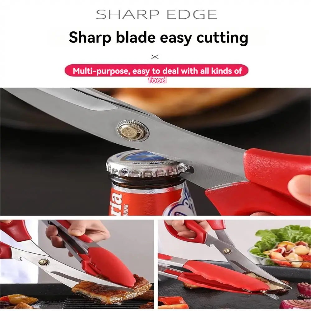 GrillMeister Pro Edelstahl BBQ-Scheren & Food-Clip Set | Küchen- & Grillwerkzeug | Silikon-Griff | 24×8,7 cm & 27×3,5 cm