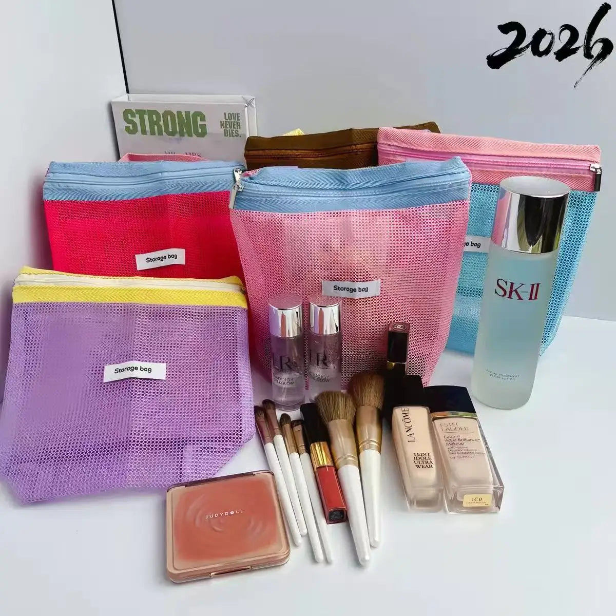Meshiva | Damen Mesh-Shopper Tasche | Faltbare Strandtasche mit Kosmetiktasche in Leuchtenden Sommerfarben