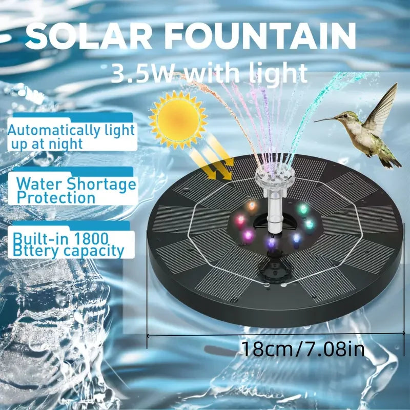 AquaLuma LED Solar Springbrunnen Pumpe 3,5W | 6 Düsen | Vogelbad & Gartendekoration | RGB Licht