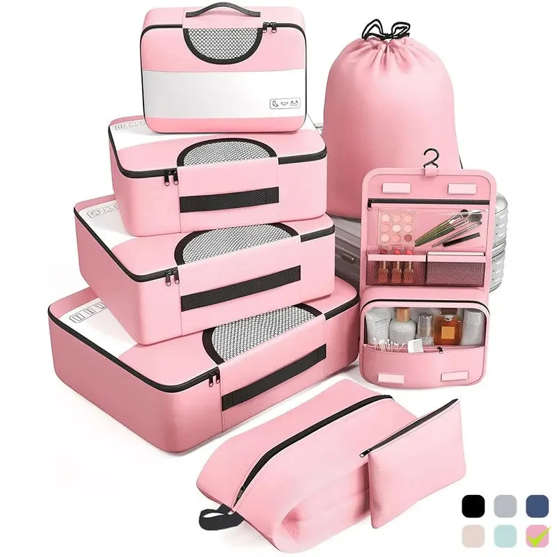 PackEase Reise Organizer Set 8-teilig | Wasserdicht | Oxford Stoff | Koffer Ordnungssystem