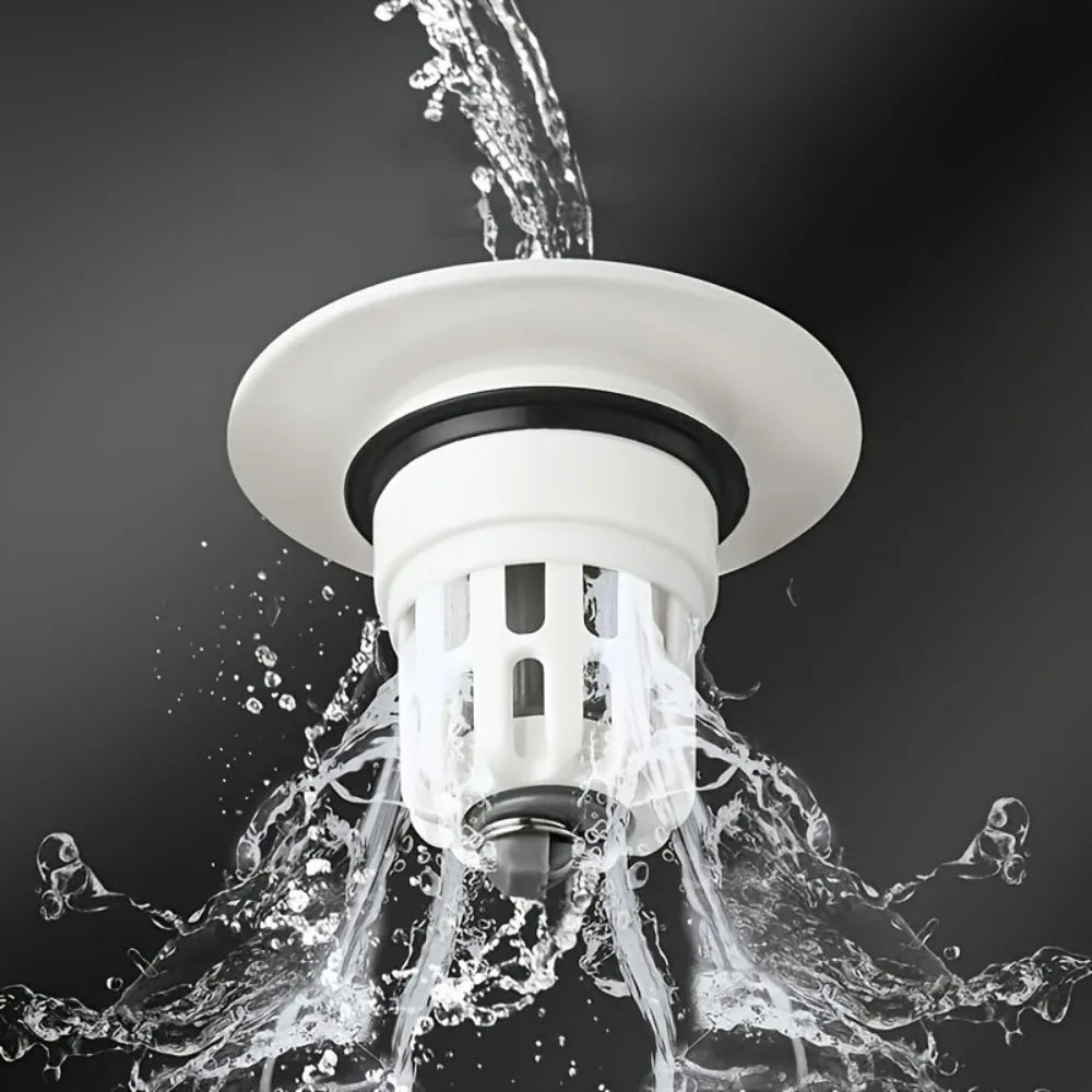 AquaSeal Pro Pop-Up Waschbeckenstöpsel | Abflussfilter & Sieb | Schnellverschluss & Wasserablauf | 6×6 cm