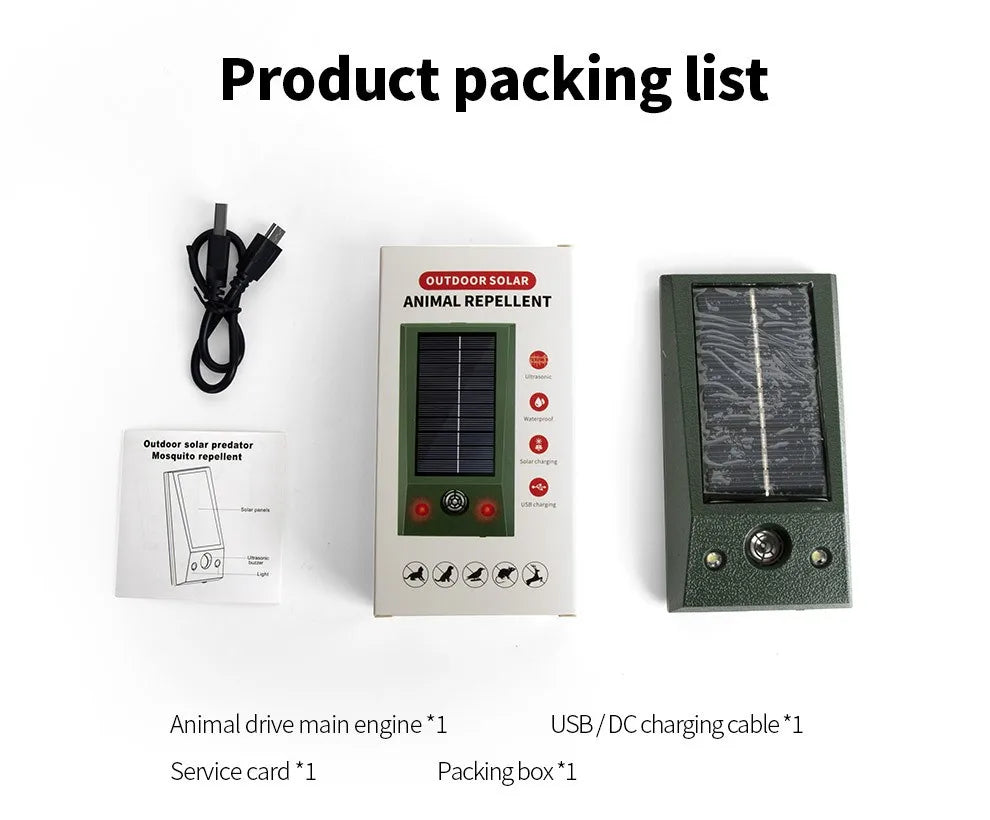 PestGuard Solar | Solar Ultraschall-Tiervertreiber | IP66 Wasserdichter Schädlingsabwehrer mit LED-Blitzlicht | Für Garten & Außenbereich