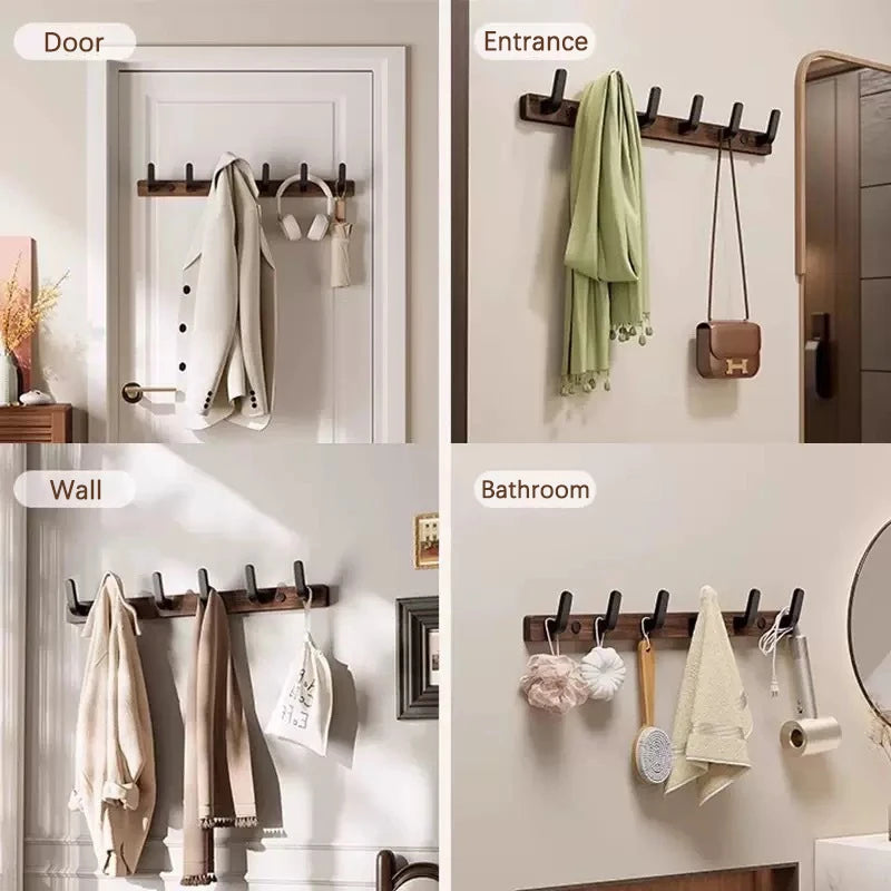 Walnora | Wandgarderobe aus Walnussholz | 6 Kleiderhaken | Rustikale Garderobenleiste für Flur & Bad
