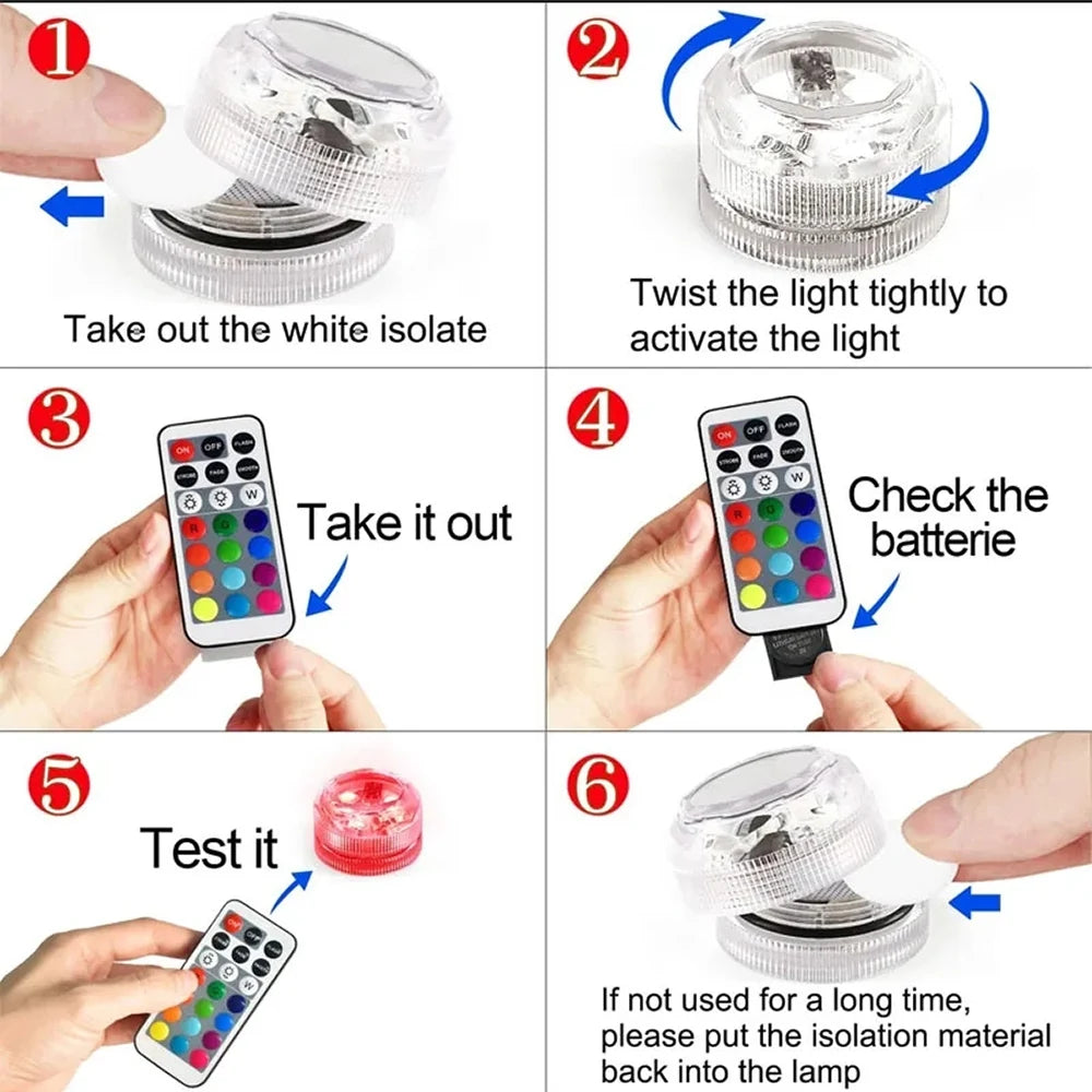 AquaGlow Mini Unterwasser-LED Lichter | RGB Farbwechsel | Fernbedienung | Wasserdicht