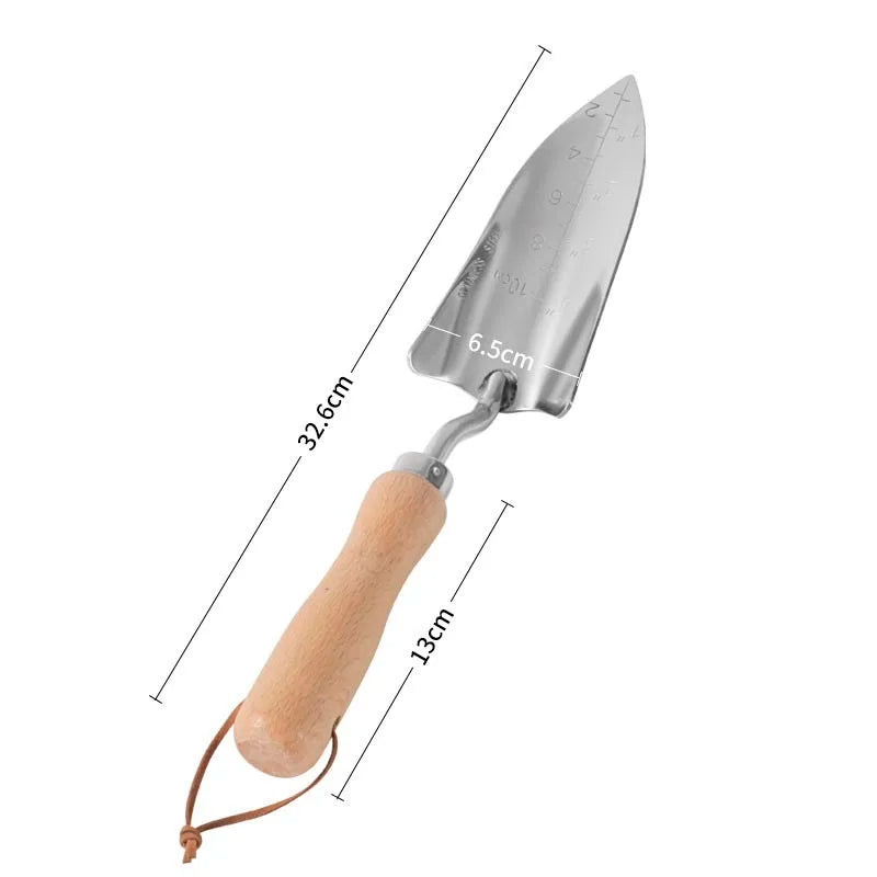 Gartessa Gartenwerkzeug Set 5-teilig | Edelstahl Heavy Duty | Holzgriff | Mit Transplantierkelle