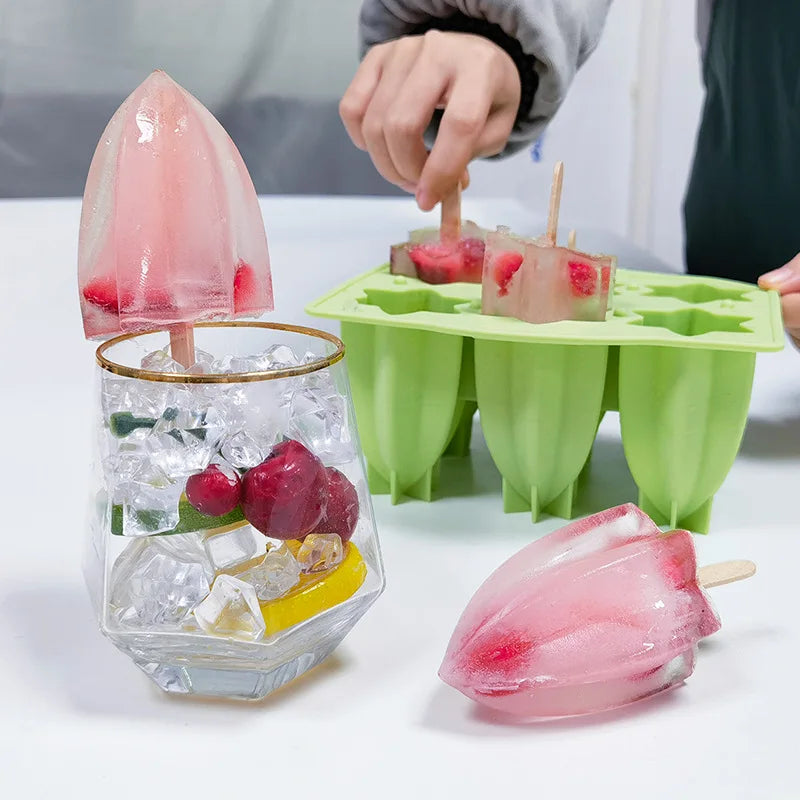 Glacelle Eis am Stiel Form 6er Set | Schnelles Gefrieren | Silikonform mit Deckel & Stielen | Wiederverwendbar