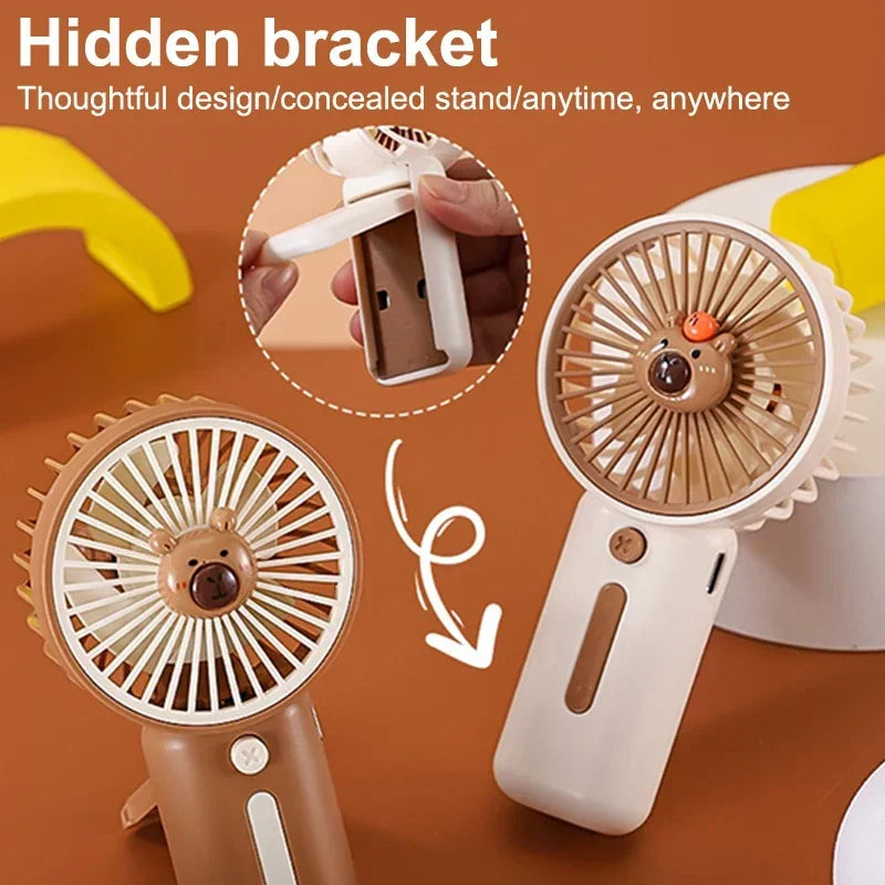 BreezeCap Mini-Handventilator | Tragbarer USB-Ventilator | 3-Gang Windstärke | Cartoon Capibara Design | Sommer Cooling
