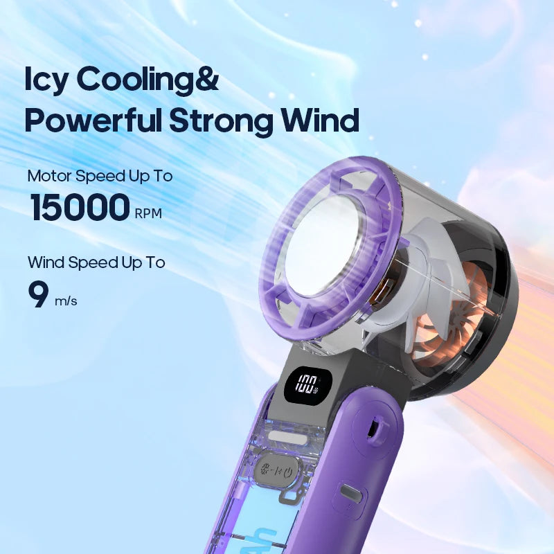 Glaciaro Mini Ventilator | 100 Stufen Turbo | 3600 mAh Akku | Faltbar & Ice-Cooling