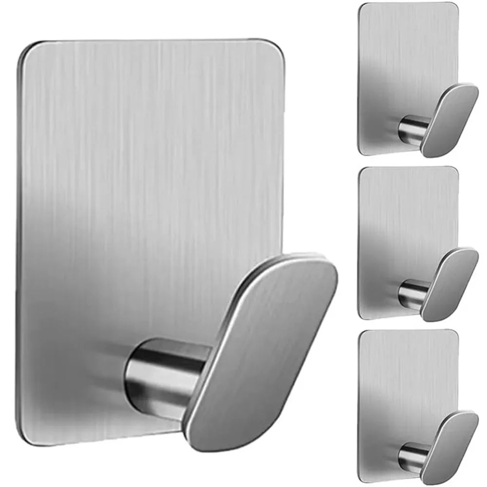 Hookivo Self-Adhesive Stainless Steel Wall Hooks | Heavy Duty | No Drilling | For Bathroom, Kitchen & Wardrobe