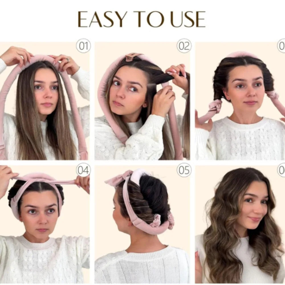 CurlEase Hitzefreier Haarwickler Stirnband | Weiche Velour Lockenwickler | Schlaf-Curls & DIY Styling | 3,5 x 151 cm
