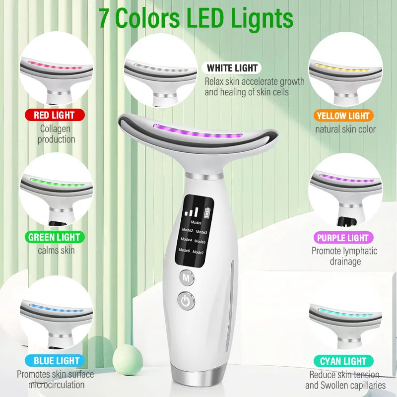 Lumivéra Gesichts- & Nackenmassagegerät | EMS Mikrostrom | 7 LED-Lichtmodi | USB Wiederaufladbar