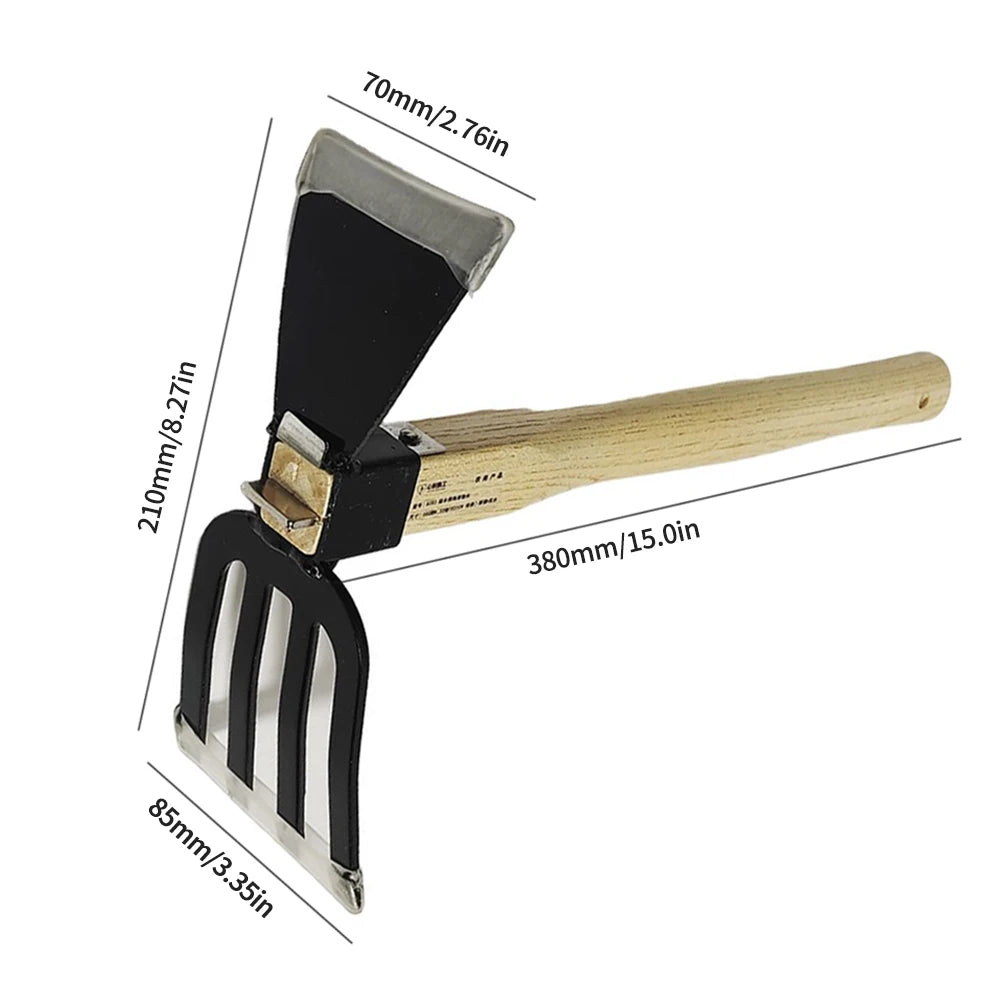Grünvaro Handrechen 5 Zinken | Gartenkultivator & Mini-Hacke | Carbonstahl | Holzgriff | 38 × 21 × 8,5 cm