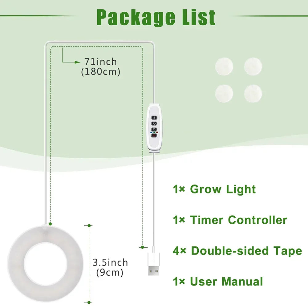 FloraHalo Plant Lamp | LED Full Spectrum Plant Lamp | 10 Brightness Levels & Timer | Ceiling & Under-Cabinet Halo Light for Houseplants