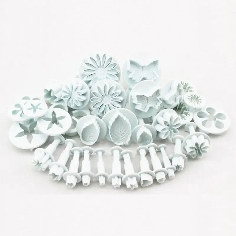 DecoBlossom Fondant Ausstecher Set 33-teilig | 3D Plunger Cutter für Torten & Kekse | DIY Dekorierwerkzeug