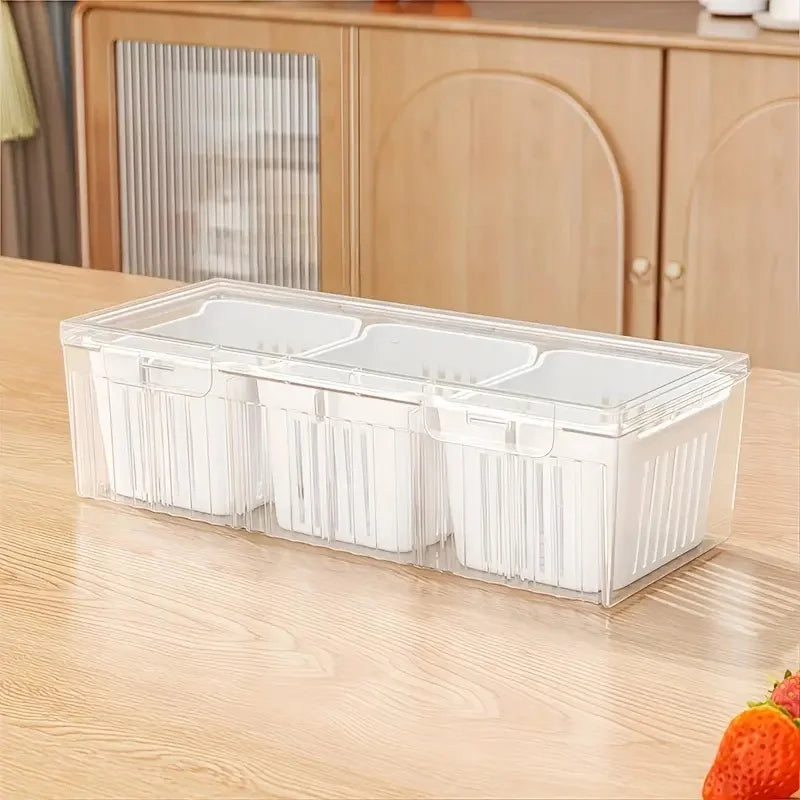 FreshMate Bento Box Set | 3-teilige Aufbewahrungsboxen mit Fächern | Transparent, Wiederverwendbar für Obst, Salat & Gemüse