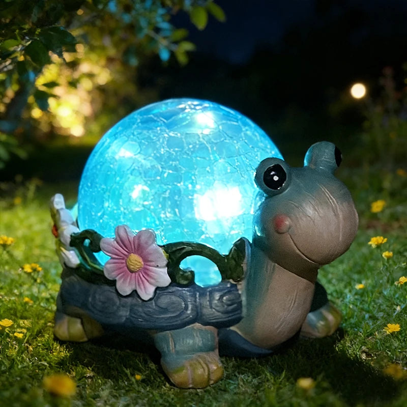 GlowTales Solar Gartenfigur Tierleuchte | LED & Crackle Glas Effekt | Wetterfest | Kabellos