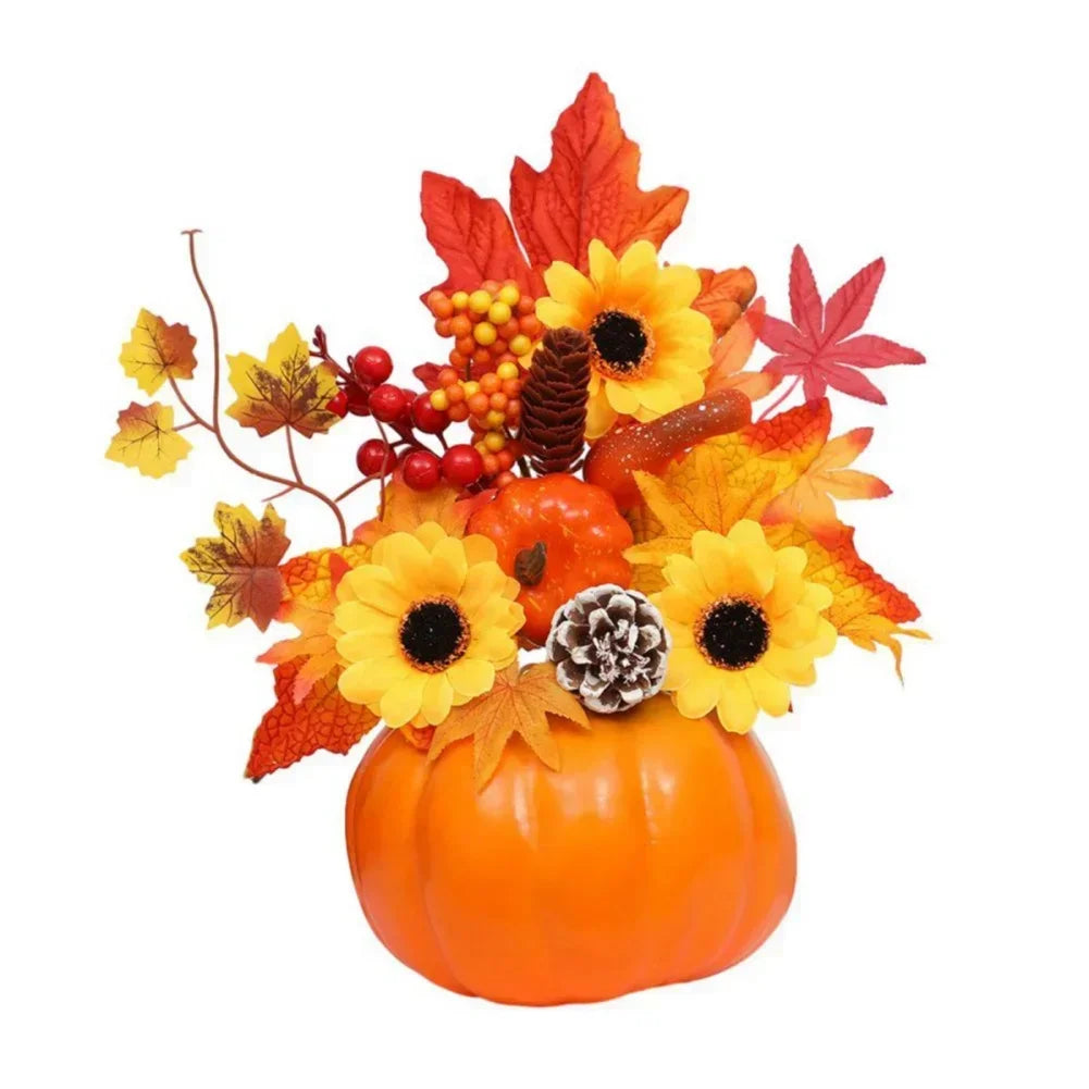 Autumn Magic | Decorative Pumpkin with Artificial Flowers | 25–30 cm | Autumn & Halloween Decoration
