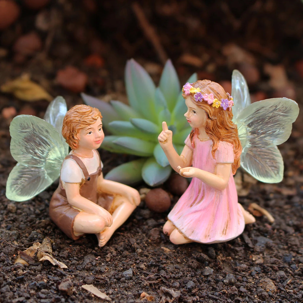 FeenGlanz Gartenzauber Mini Feen Figuren 2 Stück | Kunstharz Tisch- & Gartendeko | Märchenhafte Outdoor-Ornamente