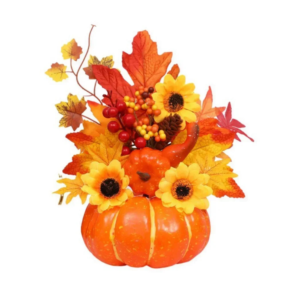 Autumn Magic | Decorative Pumpkin with Artificial Flowers | 25–30 cm | Autumn & Halloween Decoration