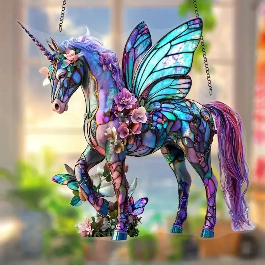 Fantalume | Einhorn Sonnenfänger | Feen- & Schmetterlings-Dekoration | Fantasie Lichtfänger für Zuhause