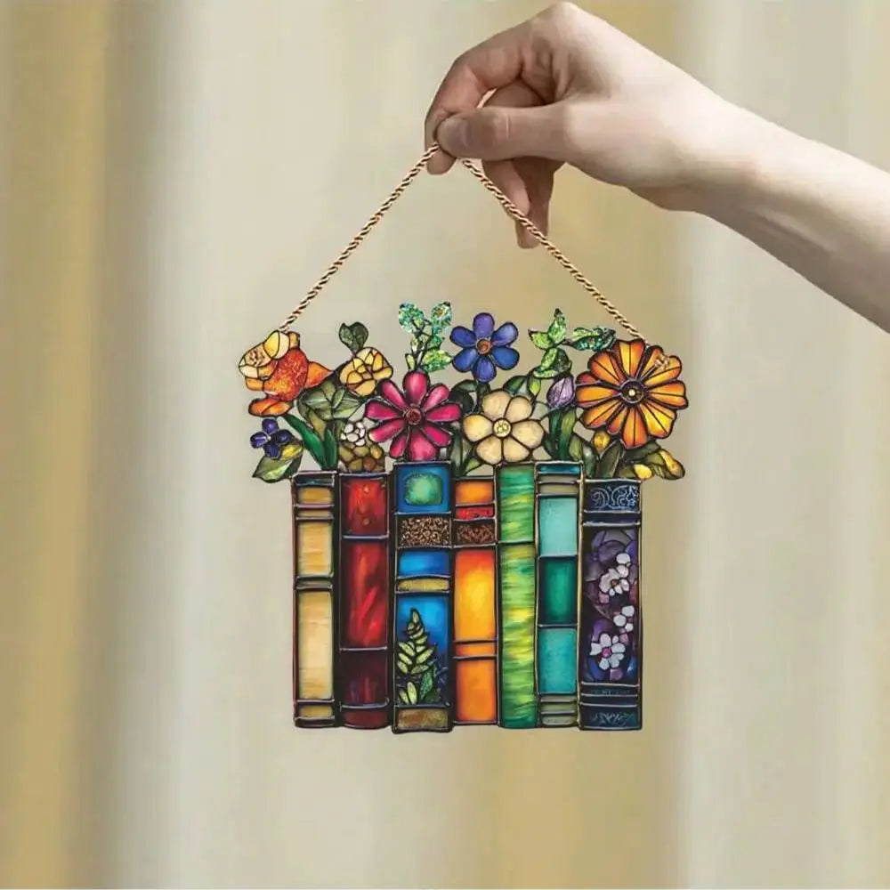 BookBloom Acryl Buch Blumen Anhänger | 2D Flat | Bibliotheksdeko | Lesezimmer