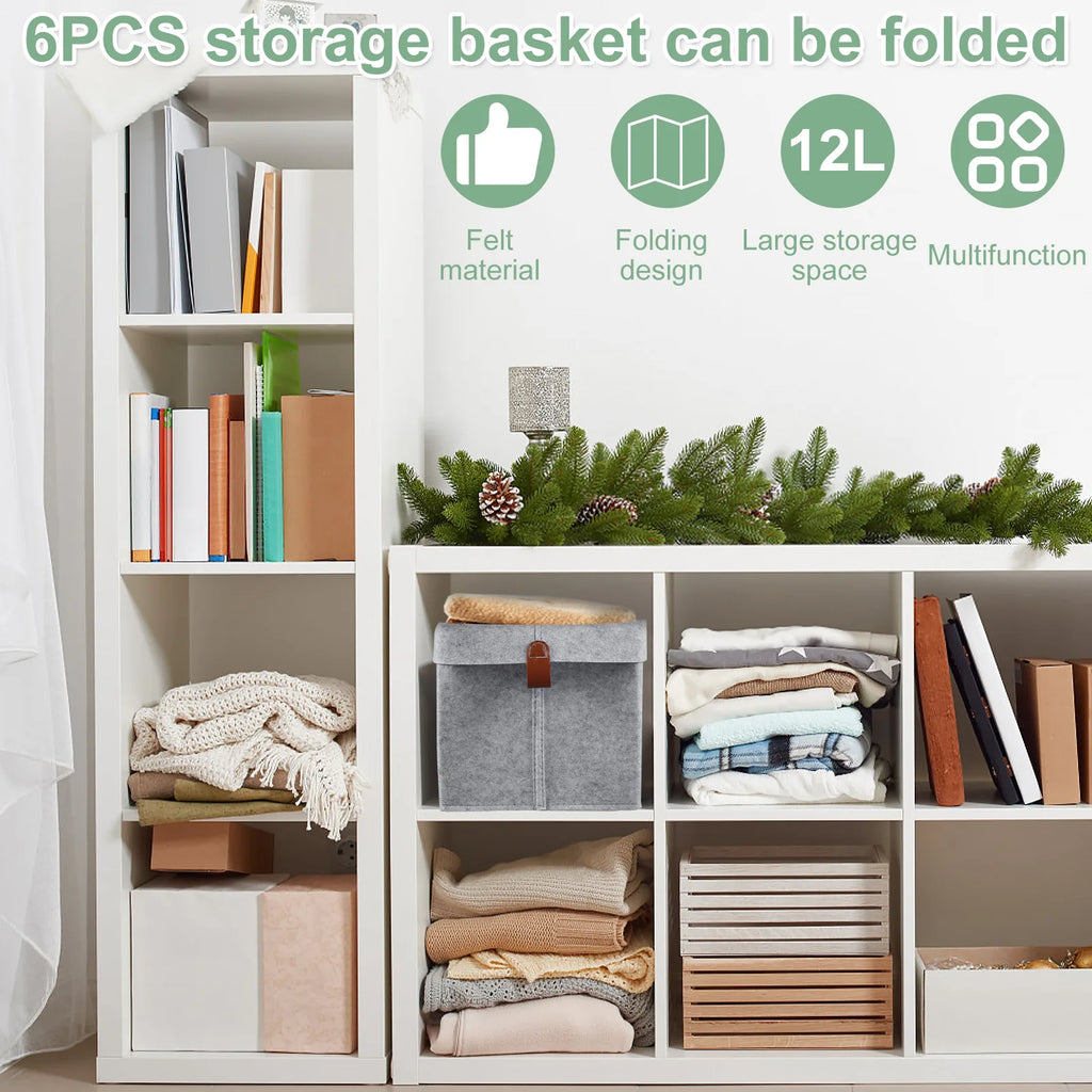 Feltino 6er-Set Aufbewahrungskörbe aus Filz | 12 L Faltbare Organizer für Zuhause & Schrank