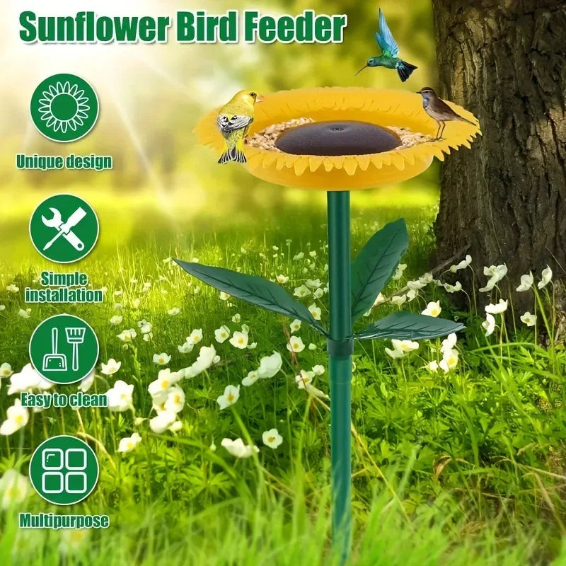 FloraFeeder Sonnenblumen Vogeltränke & Futterstation | Blumendesign | Hängende Garten-Deko | 24 cm Durchmesser, 43 cm Höhe