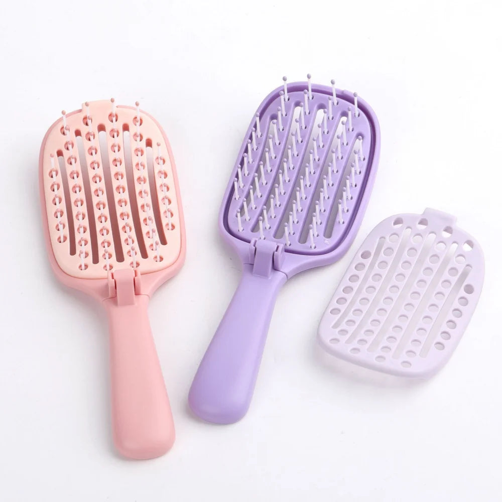 Glamorix Haarbürste Selbstreinigend | Anti-Statik | Faltbar | 18,2 x 6,4 cm Massagebürste