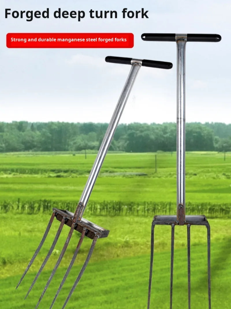AgriTine Gartenforke 4-Zinken | Manganstahl Handforke | Bodenlockerer & Unkrautentferner | Landwirtschaft & Garten