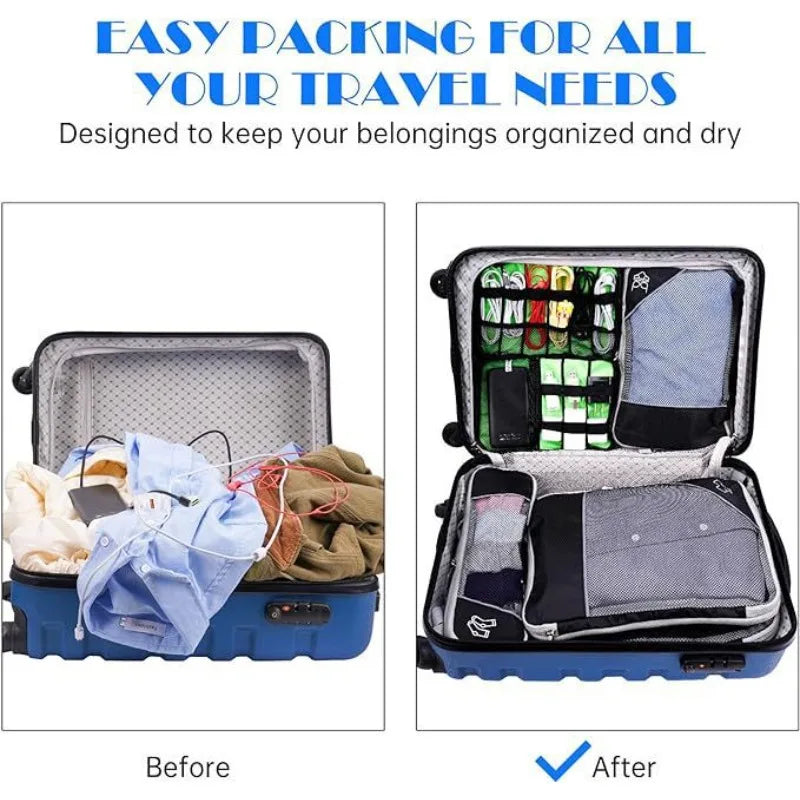 PackEase Koffer Organizer Set 5er | Kompressions Packwürfel mit Schuhbeutel | Leicht & Platzsparend