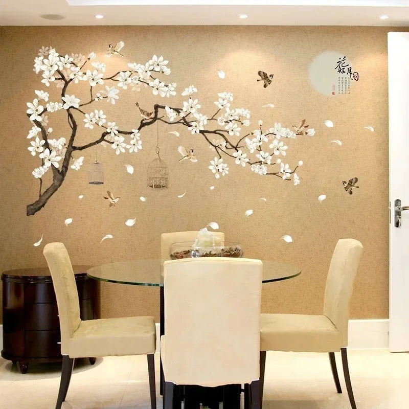 Arboréa Baum Wandtattoo XXL 187x128 cm | Vogel & Blumen Wandsticker | Wohnzimmer & Schlafzimmer Deko