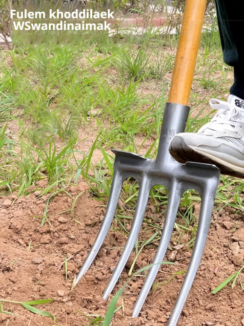 AgriTine Gartenforke 4-Zinken | Manganstahl Handforke | Bodenlockerer & Unkrautentferner | Landwirtschaft & Garten