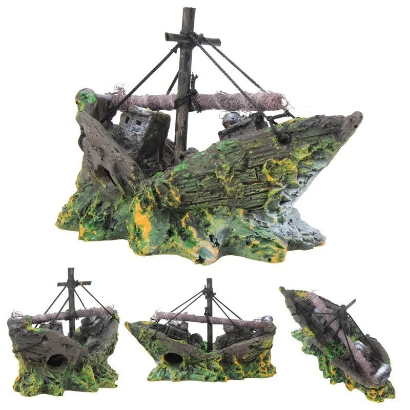 AquaRelict Aquarium Deko Piratenschiff | Resin Schiffswrack Ornament | 13 x 5 x 11 cm