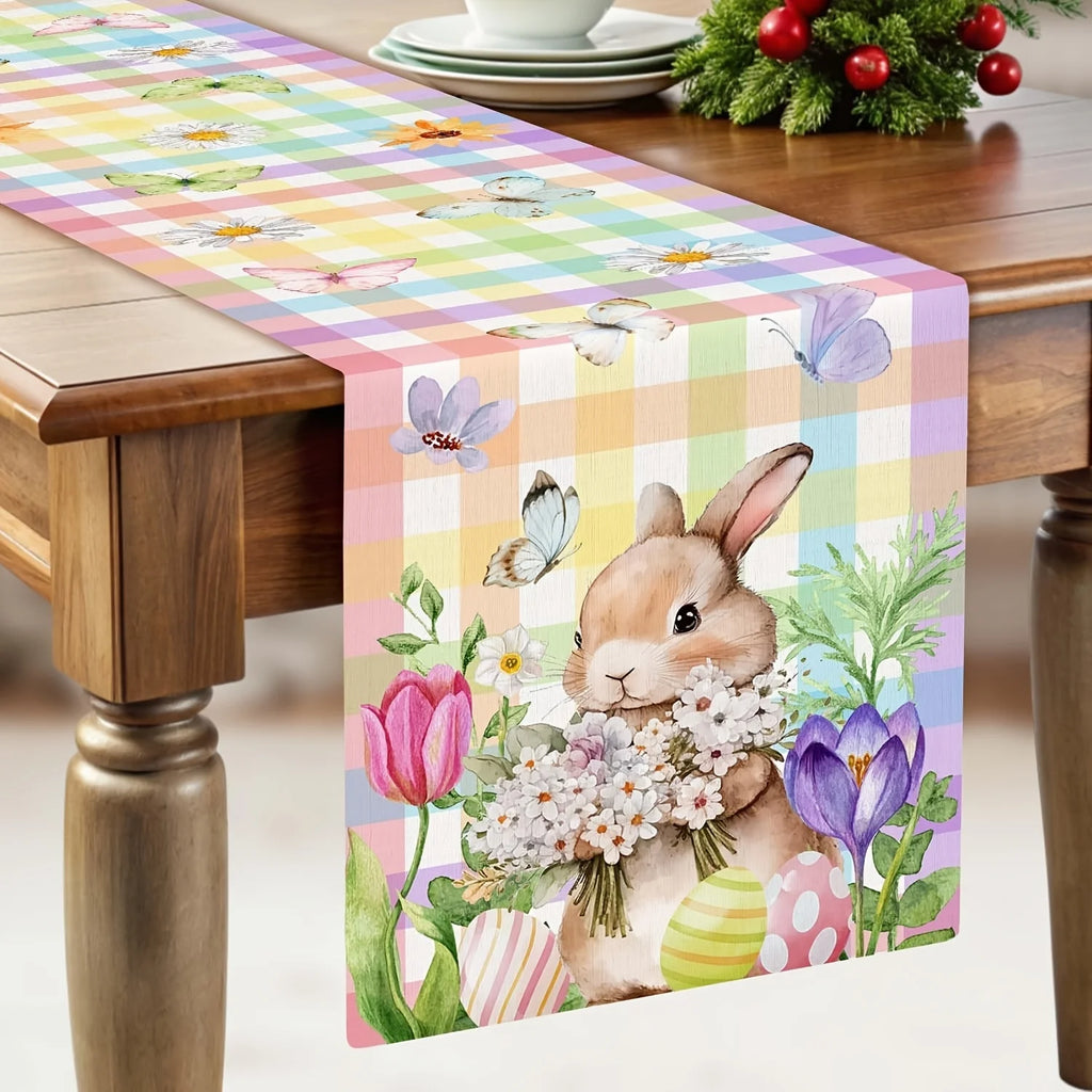 FrühlingsBlüte Tischläufer Osterhasen & Schmetterlinge | Leinenstoff | Frühlingsdeko 150x33–200x33 cm