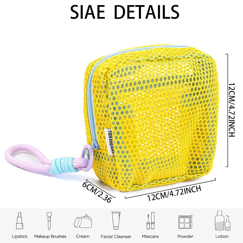 OrgaMesh | Kosmetiktasche aus Netzgewebe mit Reißverschluss | Kompakte Reise-Organizer Tasche 12 x 12 x 6 cm
