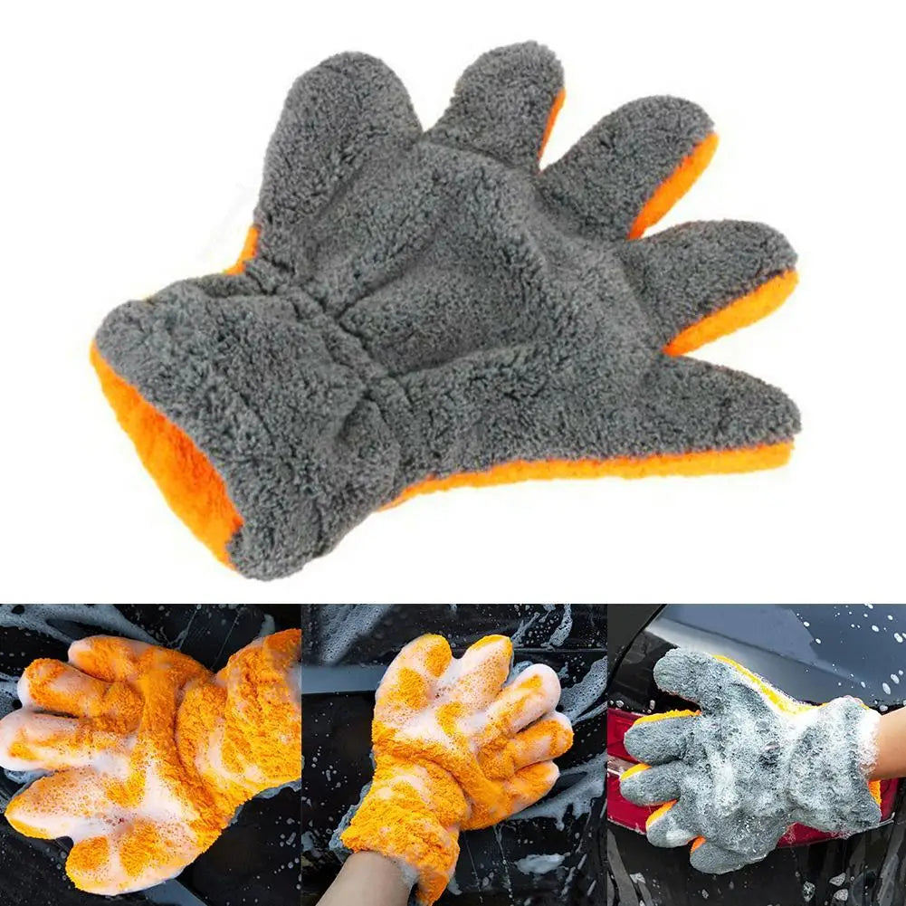 AutoGlanzor Auto Waschhandschuh | Doppelseitige Mikrofaser Reinigungshandschuhe | Kratzfreier 5-Finger Waschhandschuh