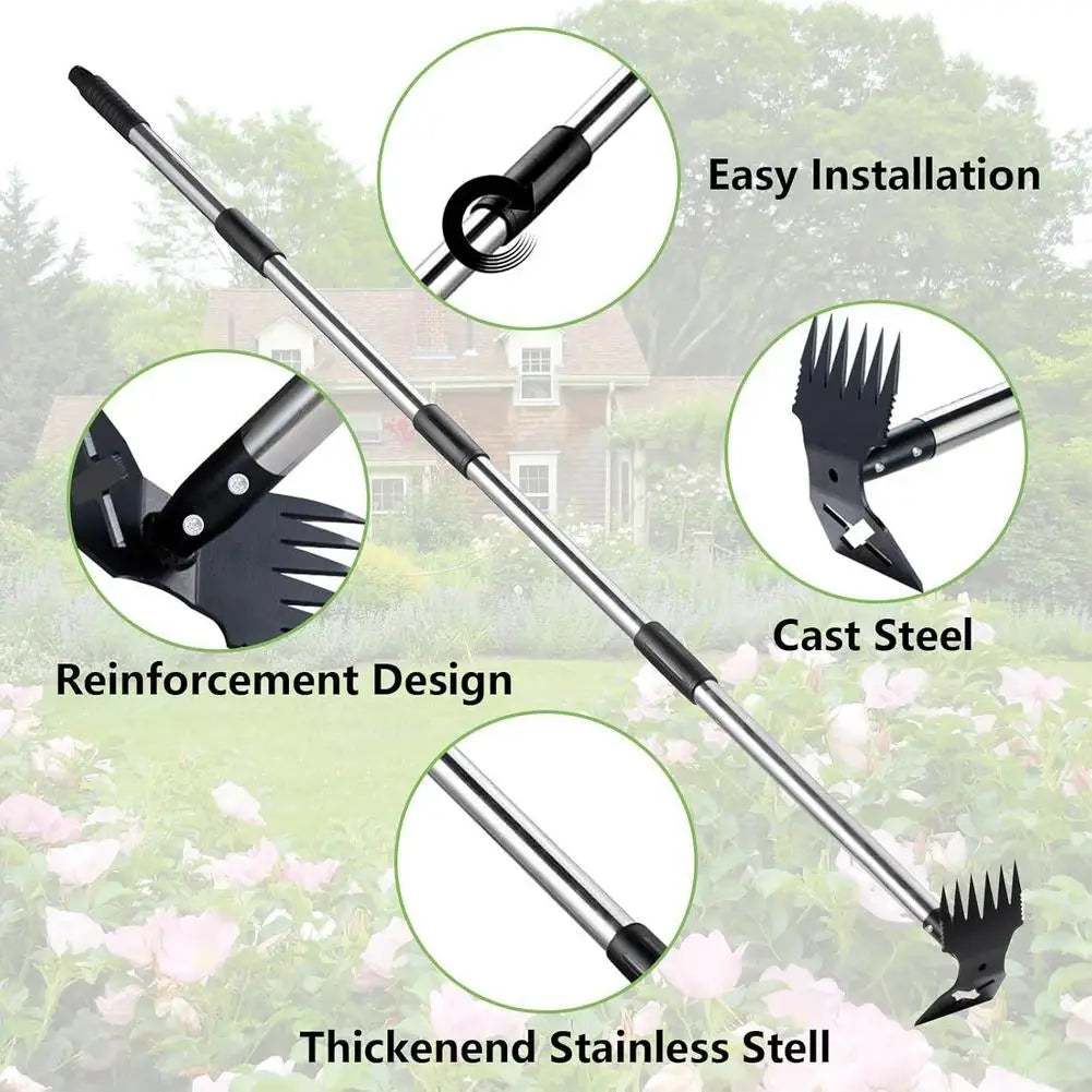 TerraVex | 2-in-1 Unkrautentferner mit Langstiel | Gartenhacke & Unkrautrechen | 148 cm Stahlwerkzeug