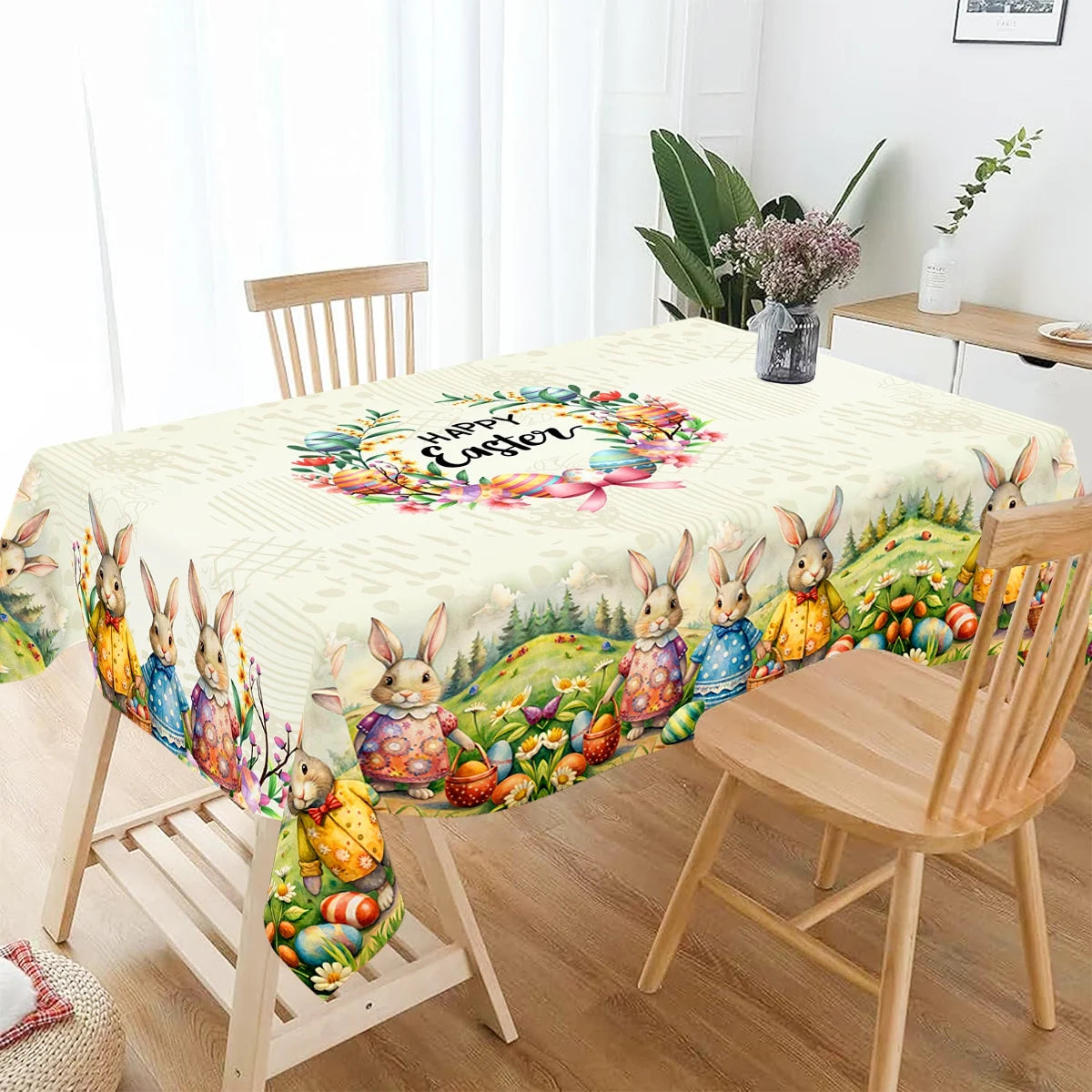 Frühlingstisch Oster Tischläufer | Vintage Hasen Eier Blumen Motiv | Frühlings Tischdekoration für Esstisch Küche